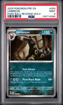 2025 POKEMON PRE EN-PRISMATIC EVOLUTIONS POKE BALL REVERSE HOLO UMBREON PSA 9 - Image 1