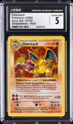 1999 POKEMON SHADOWLESS - HOLO #4/102 CHARIZARD CGC 5 - Image 1