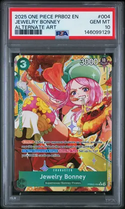 2025 ONE PIECE PRB02-PREMIUM BOOSTER ALTERNATE ART #004 JEWELRY BONNEY PSA 10 - Image 1