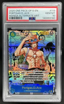 2025 One Piece OP13 EN Portgas D. Ace Manga Alternate Art #119 PSA 10 Gem Mint - Image 1