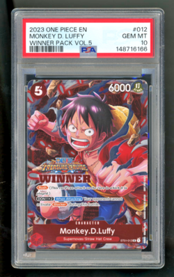 2023 ONE PIECE PROMOS WINNER PACK VOL.5 PROMO STAMP #012 MONKEY D. LUFFY PSA 10 - Image 1