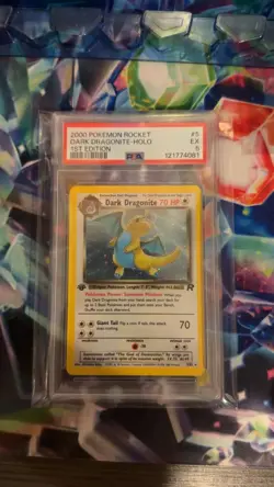 Pokemon TCG 1st Edition Team Rocket Dark Dragonite Holo Rare Card PSA 5 - Image 1