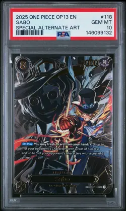 2025 ONE PIECE OP13-CARRYING ON HIS WILL SPECIAL ALTERNATE ART #118 SABO PSA 10 - Image 1