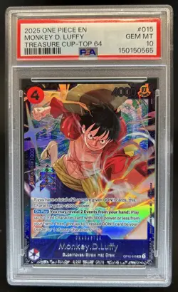 2025 One Piece Treasure Cup Top 64 Monkey D Luffy #OP12-015 PSA 10 GEM MINT - Image 1