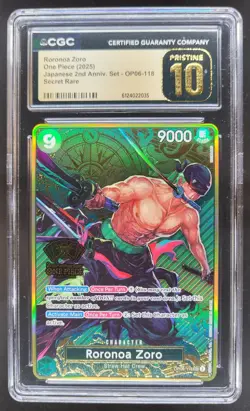 2025 ONE PIECE RORONOA ZORO SECRET RARE OP06-118 CGC 10 PRISTINE RC7 - Image 1