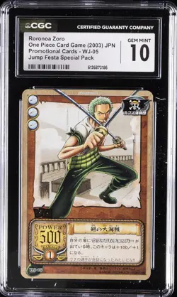 2003 ONE PIECE JAPANESE JUMP FESTA #WJ-05 RORONOA ZORO CGC 10 GEM MINT - Image 1