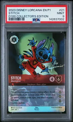 2023 DISNEY LORCANA EN P1-PROMO #21 STITCH ABOMINATION PSA 9 - Image 1