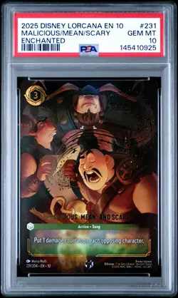 2025 DISNEY LORCANA EN 10-ENCHANTED #231 MALICIOUS, MEAN, AND SCARY PSA 10 - Image 1
