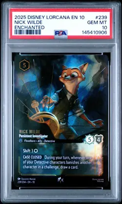 2025 DISNEY LORCANA EN 10-WHISPERS IN THE WELL ENCHANTED #239 NICK WILDE PSA 10 - Image 1