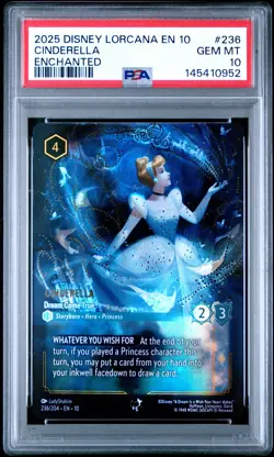 2025 DISNEY LORCANA EN 10-WHISPERS IN THE WELL ENCHANTED #236 CINDERELLA PSA 10 - Image 1