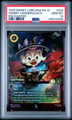 2025 DISNEY LORCANA WHISPERS IN THE WELL ENCHANTED #229 WEBBY VANDERQUACK PSA 10 - Image 1