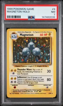 1999 POKEMON BASE SET UNLIMITED #9 MAGNETON-HOLO PSA 7 - Image 1