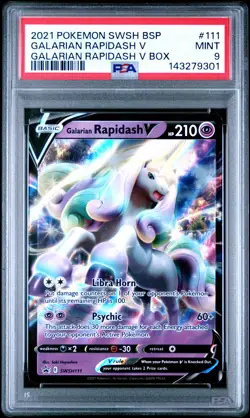 2021 POKEMON SWSH BLACK STAR PROMO #111 GALARIAN RAPIDASH V PSA 9 - Image 1