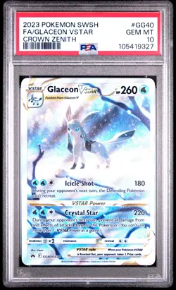 2023 POKEMON SWORD AND SHIELD CROWN ZENITH FA/GLACEON VSTAR #GG40 PSA GEM MT 10 - Image 1