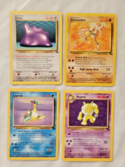 1999 Pokemon Vintage 4 Lot ALL RARES Ditto Hitmonlee Lapras Hypno Fossil Set LP - Image 1