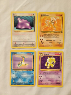 1999 Pokemon Vintage 4 Lot ALL RARES Ditto Hitmonlee Lapras Hypno Fossil Set LP - Image 2