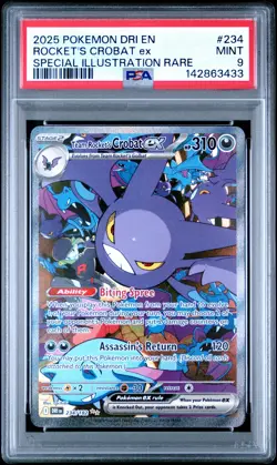 2025 POKEMON DRI EN-DESTINED RIVALS #234 TEAM ROCKET'S CROBAT EX PSA 9 - Image 1
