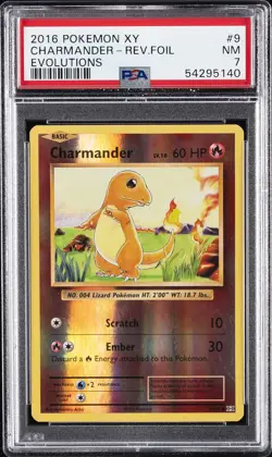 2016 POKEMON XY EVOLUTIONS #9 CHARMANDER-REVERSE FOIL PSA 7 - Image 1
