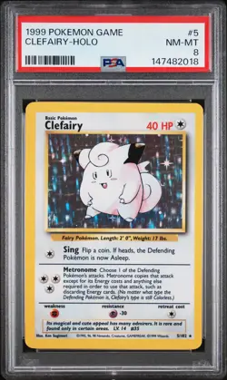 1999 POKEMON BASE SET UNLIMITED #5 CLEFAIRY-HOLO PSA 8 - Image 1