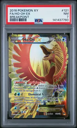 2016 POKEMON XY BREAKPOINT #121 FULL ART/HO-OH EX PSA 7 - Image 1