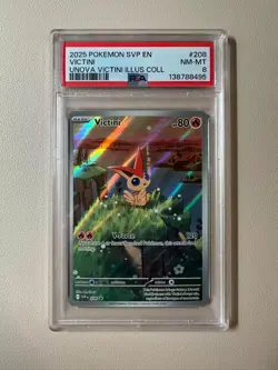 (A) 2025 Pokemon SVP EN 208 Victini Illustration Collection Promo PSA 8 - Image 1