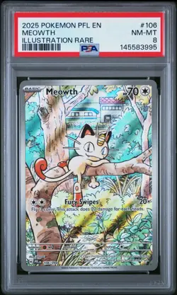 2025 POKEMON PFL EN-PHANTASMAL FLAMES ILLUSTRATION RARE #106 MEOWTH PSA 8 - Image 1