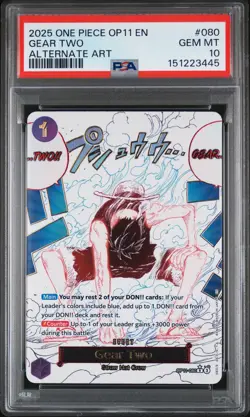 2025 ONE PIECE OP11-A FIST OF DIVINE SPEED ALTERNATE ART #080 GEAR TWO PSA 10 - Image 1