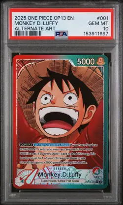 2025 ONE PIECE OP13-CARRYING ON HIS WILL ALTERNATE ART MONKEY D. LUFFY PSA 10 - Image 1