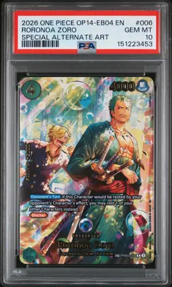 2026 ONE PIECE THE AZURE SEA'S SEVEN SPECIAL ALT ART #006 RORONOA ZORO PSA 10 - Image 1