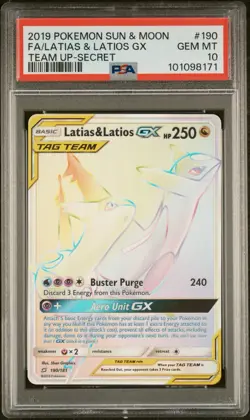 2019 POKEMON SUN & MOON TEAM UP #190/181 LATIAS LATIOS SECRET PSA 10 - Image 1