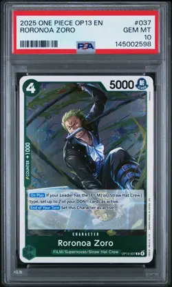 2025 ONE PIECE OP13-CARRYING ON HIS WILL #037 RORONOA ZORO PSA 10 - Image 1