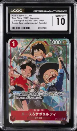 2025 ONE PIECE CARRYING ON HIS WILL ALT ART #OP13-007 ACE & SABO & LUFFY CGC 10 - Image 1