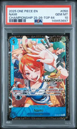 2025 ONE PIECE PROMOS CHAMP 25-26-TOP 64 #050 NAMI PSA 10 - Image 1