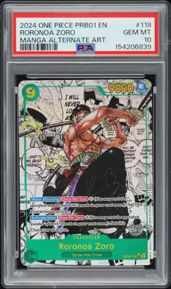 2024 ONE PIECE PRB01-PREMIUM BOOSTER THE BEST MANGA ALT ART RORONOA ZORO PSA 10 - Image 1
