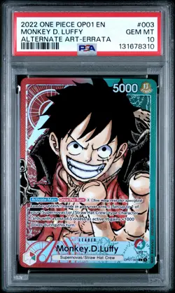 2022 ONE PIECE OP01-ROMANCE DAWN ALTERNATE ART-ERRATA MONKEY D. LUFFY PSA 10 - Image 1