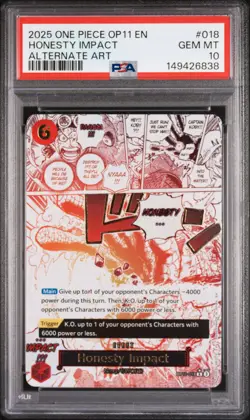 2025 ONE PIECE OP11-A FIST OF DIVINE SPEED ALTERNATE ART HONESTY IMPACT PSA 10 - Image 1
