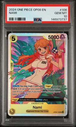 2024 One Piece OP08 Nami Super Rare Foil PSA 10 Gem Mint - Image 1