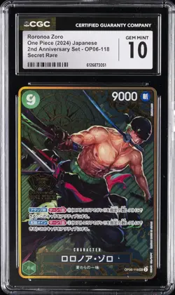 2024 ONE PIECE JAPANESE 2ND ANNIVERSARY SET SECRET RARE RORONOA ZORO CGC 10 - Image 1