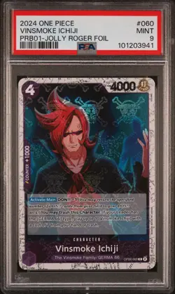 2024 ONE PIECE PRB01-PREMIUM BOOSTER JOLLY ROGER FOIL #060 VINSMOKE ICHIJI PSA 9 - Image 1