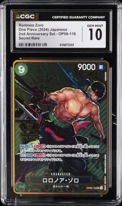 2024 ONE PIECE JAPANESE 2ND ANNIVERSARY SET SECRET RARE RORONOA ZORO CGC 10 - Image 1