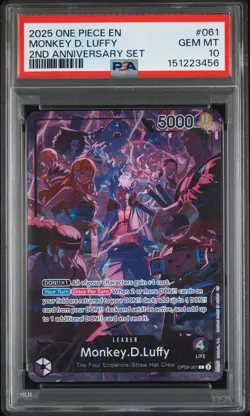 2025 ONE PIECE ENGLISH VERSION 2ND ANNIVERSARY SET #061 MONKEY D. LUFFY PSA 10 - Image 1