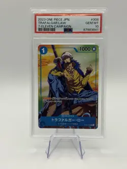 PSA 10 GEM MINT JAPANESE ONE PIECE 2023 TRAFALGAR LAW ST03-008 7-ELEVEN CAMPAIGN - Image 1