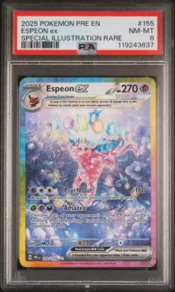 Pokemon Prismatic Evolutions Espeon EX Special Illustration Rare 155/131 PSA 8 - Image 1