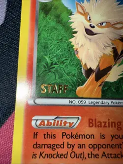Pokemon - Arcanine STAFF Prerelease Promo 12/99 - Black & White - Next Destinies - Image 2