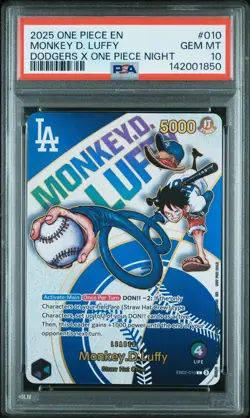 2025 ONE PIECE PROMOS DODGERS X ONE PIECE NIGHT #010 MONKEY D. LUFFY PSA 10 - Image 1