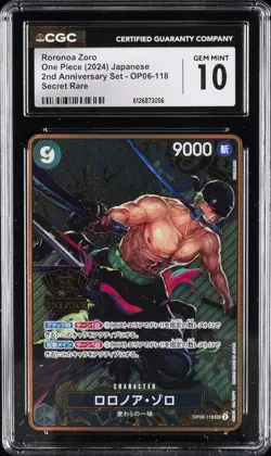 2024 ONE PIECE JAPANESE 2ND ANNIVERSARY SET SECRET RARE RORONOA ZORO CGC 10 - Image 1