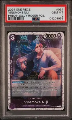 2024 ONE PIECE PRB01-PREMIUM BOOSTER JOLLY ROGER FOIL #064 VINSMOKE NIJI PSA 10 - Image 1