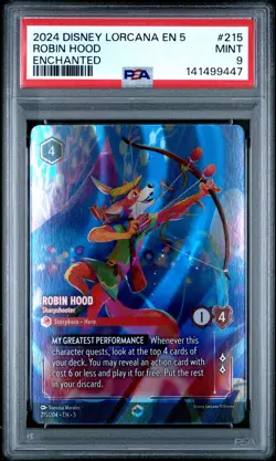 2024 DISNEY LORCANA SHIMMERING SKIES ENCHANTED ROBIN HOOD - SHARPSHOOTER PSA 9 - Image 1