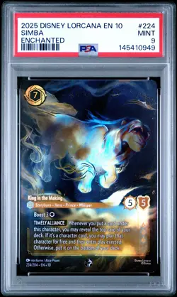 2025 DISNEY LORCANA EN 10-ENCHANTED #224 SIMBA - KING IN THE MAKING PSA 10 - Image 1
