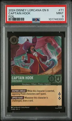 2024 DISNEY LORCANA EN 6-AZURITE SEA FOIL #71 CAPTAIN HOOK - UNDERHANDED PSA 9 - Image 1
